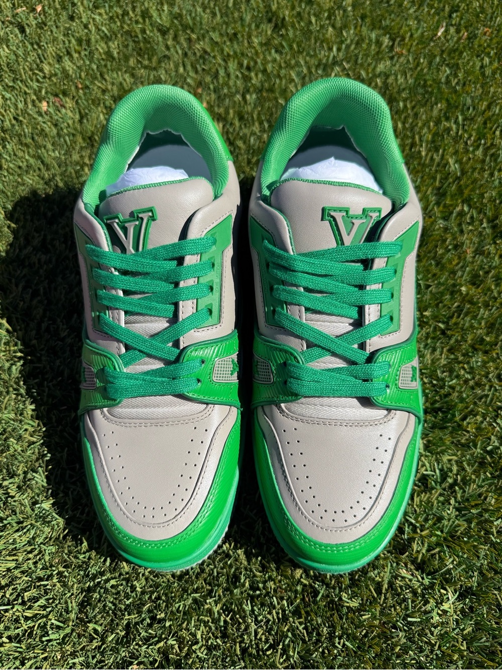Louis Vuitton Men's Green and Light Gray Sneakers size US 7